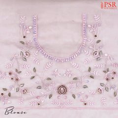 Pastel Pink Organza Laser Embroidery Saree
