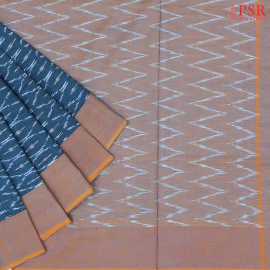 Peacock Blue Ikkat Cotton Saree