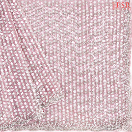 Cameo Pink Georgette Laser Embroidery Saree