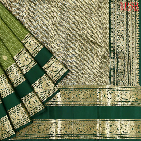 Olive Green Kanchipuram Silk Saree