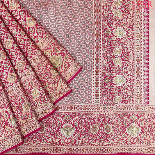 Dark Pink Kanchipuram Jacquard Silk Saree