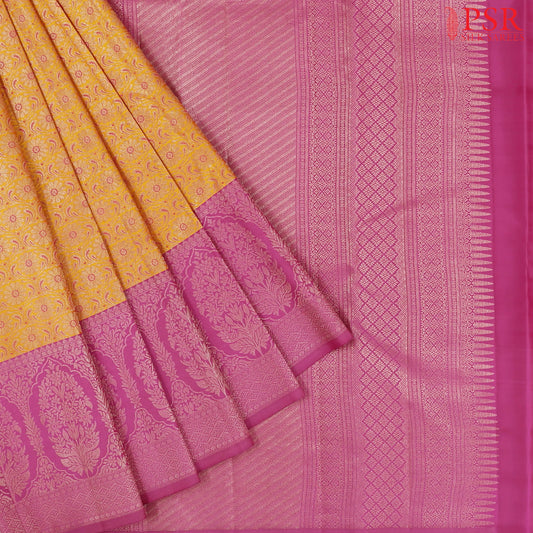 Tangerine Yellow Kanchipuram Silk Saree