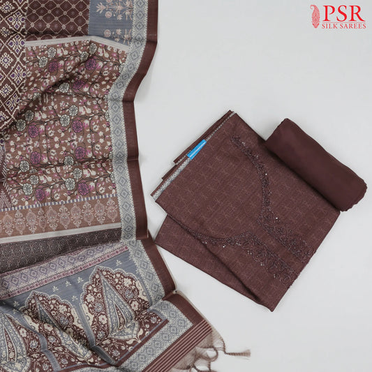 Rosewood Brown Semi Dupion Dress Material