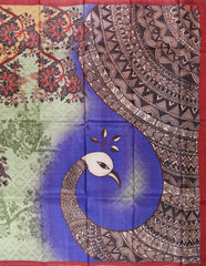 Light Orange & Light Green Kadhi Tussar Silk Saree