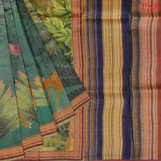 Jungle Green & Olive Kadhi Tussar Silk Saree