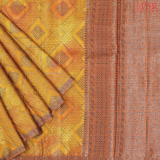 Shades Of Mustard Banaras Tussar Silk Saree