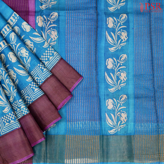 Bondi Blue Tussar Silk Saree
