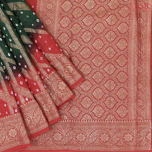 Dark Green Crushed Bandhini Saree