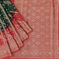 Dark Green Crushed Bandhini Saree
