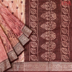 Tan & Maroon Semi Crape Saree
