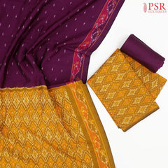 Dark Olive Yellow Pochampally Silk Cotton Dress Material