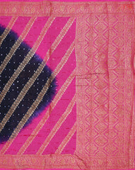 Dark Blue Crushed Bandhini Saree