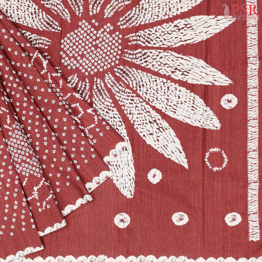 Dark Red Semi Tussar Saree