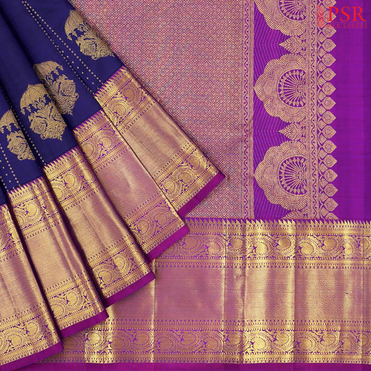 Dark Blue Kanchipuram Silk Saree