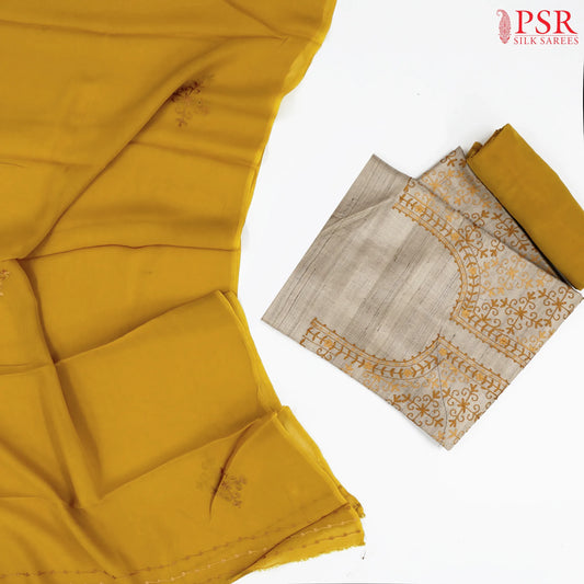 Royal Beige Kadhi Tussar Silk Dress Material