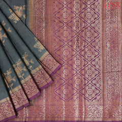 Dark Grey Banaras Tussar Silk Saree