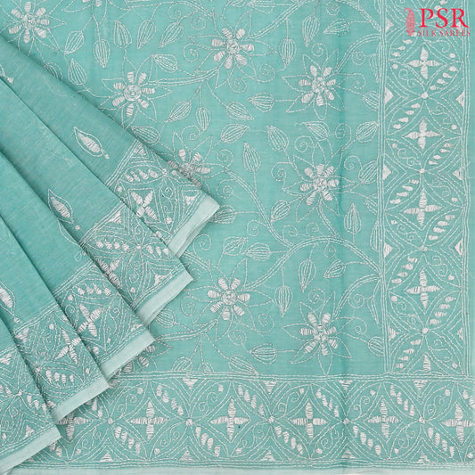Tiffany Blue Bengal Cotton Saree