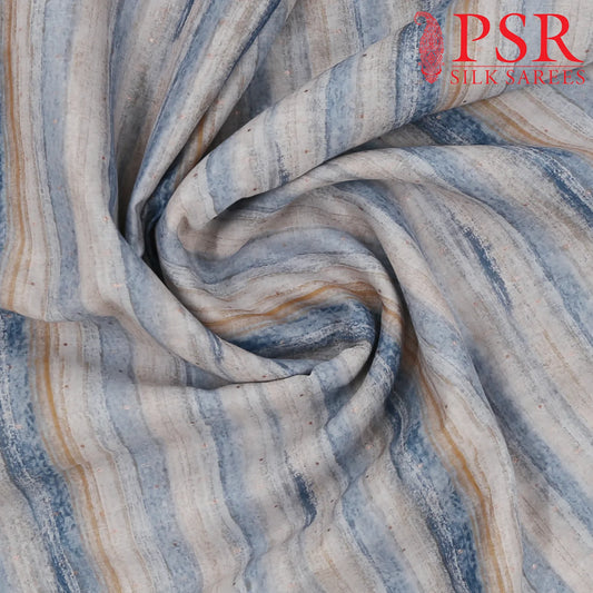 Off White & Blue Silk Cotton Running Material