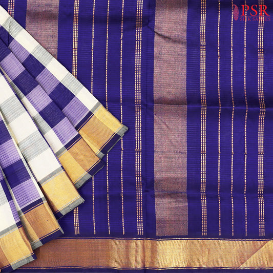 Off White & Royal Blue Cotton Silk Saree