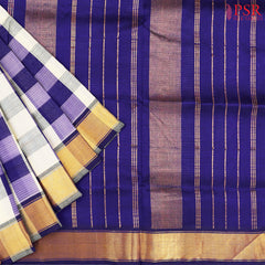 Off White & Royal Blue Cotton Silk Saree