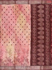 Tan & Maroon Semi Crape Saree