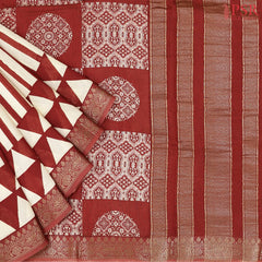 Beige & Maroon Chanderi Silk Cotton Saree