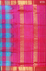 Blue & Magenta Cotton Silk Saree