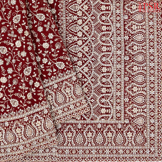 Maroon Georgette Laser Embroidery Saree