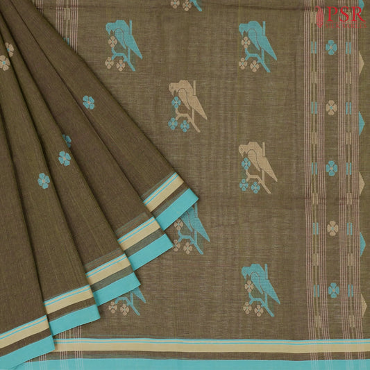 Dark Olive Grey Byloom Cotton Saree
