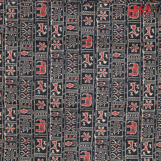 Black Semi Tassar Print Running Material