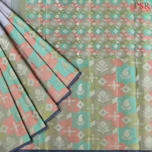 Steel Grey Kanchipuram Jacquard Tissue Silk Saree