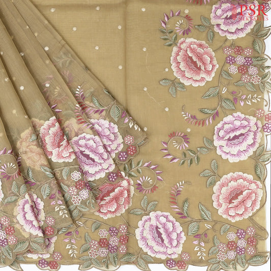 Tan Tissue Embroidery Saree