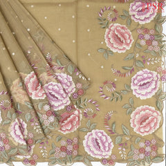 Tan Tissue Embroidery Saree