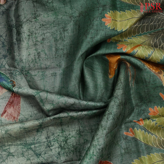 Jungle Green & Olive Kadhi Tussar Silk Saree