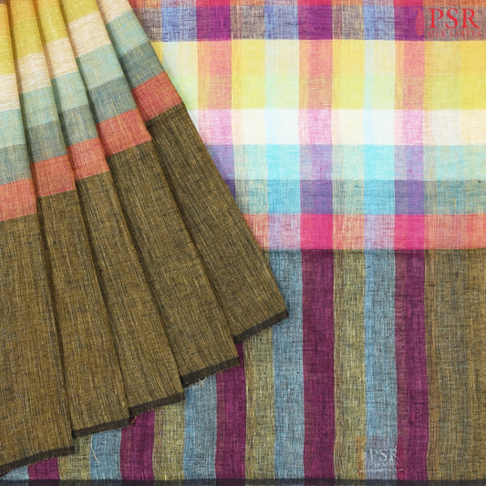 Multicolor Linen Saree