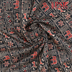 Black Semi Tassar Print Running Material