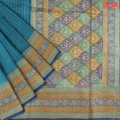 Dark Peacock Blue Chiniya Silk Saree