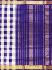 Off White & Royal Blue Cotton Silk Saree