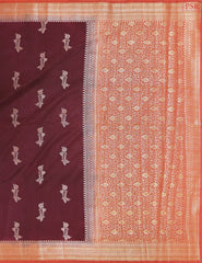 Dark Burgundy Raw Silk Banaras Saree