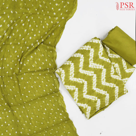 Light Olive Green Bandhini Dress Material