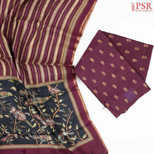 Dark Jam Purple Tussar Silk Dress Material
