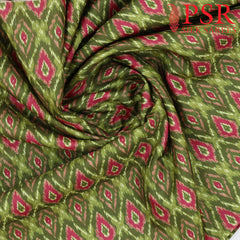 Olive Green Semi Tassar Ikkat Print Running Material