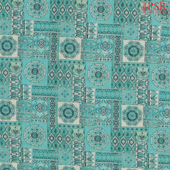 Persian Green Linen Print Running Material