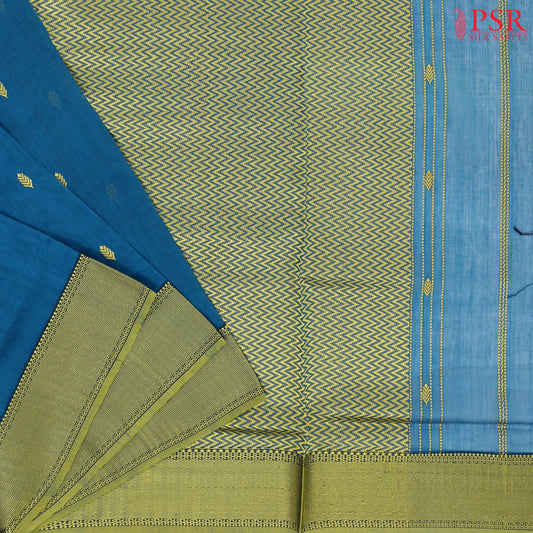 Peacock Blue Maheshwari Silk Cotton Saree