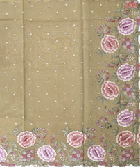 Tan Tissue Embroidery Saree