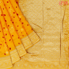 Amber Yellow Crushed Bandhini Saree