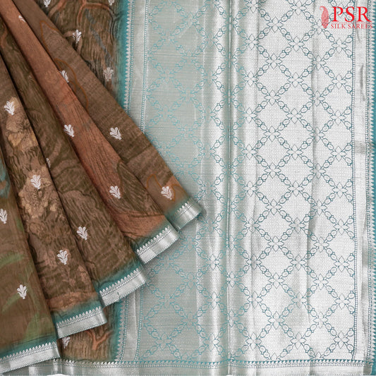 Brown Chiniya Silk Saree