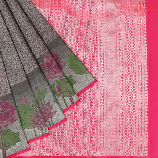 Dark Fossil Grey Kanchipuram Silk Saree