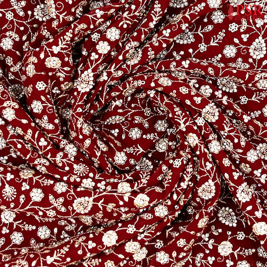 Maroon Georgette Laser Embroidery Saree
