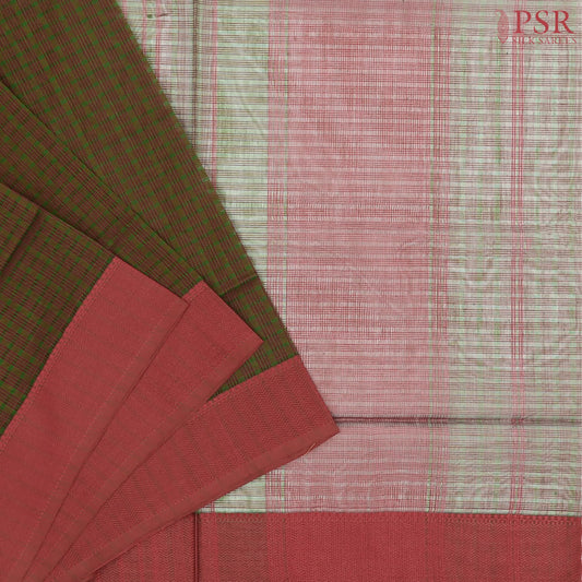 Dark Green Maheshwari Silk Cotton Saree